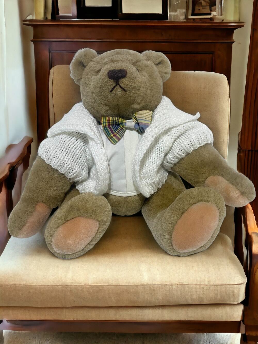 Gund Teddy Bear Plush With Bow Tie and White Sweater 12 Inches